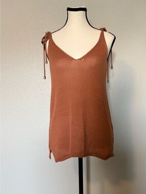 Lulu's Rust Tie-Shoulder V-Neck Knit Camisole